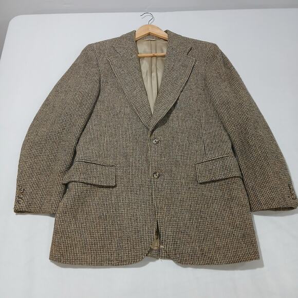 HARRIS TWEED Blazer Mens 38 Sport Coat Brown Jacket 2 Button Hand Woven Scotland - Picture 10 of 10